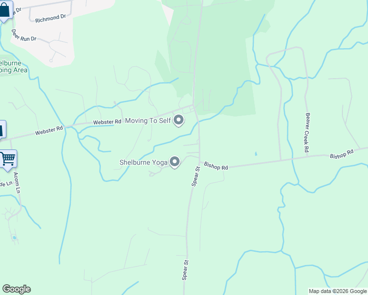 map of restaurants, bars, coffee shops, grocery stores, and more near 34 Brentwood Drive in Shelburne