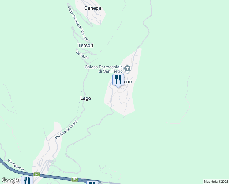 map of restaurants, bars, coffee shops, grocery stores, and more near 10 Via Bergamini in Capreno