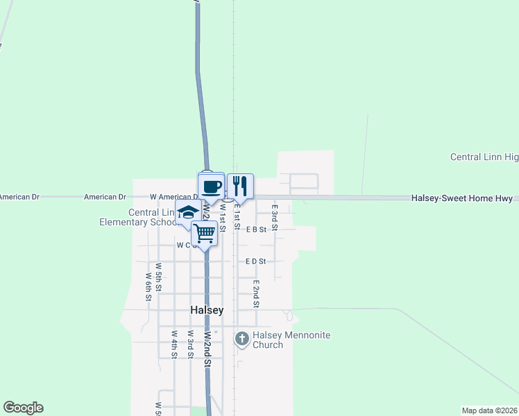 map of restaurants, bars, coffee shops, grocery stores, and more near 86 East 2nd Street in Halsey