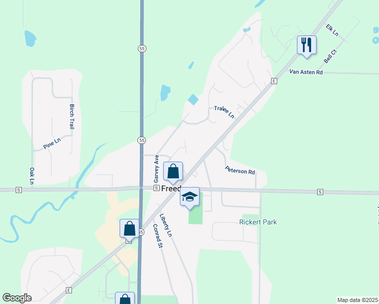 map of restaurants, bars, coffee shops, grocery stores, and more near N4194 Twin Court in Freedom