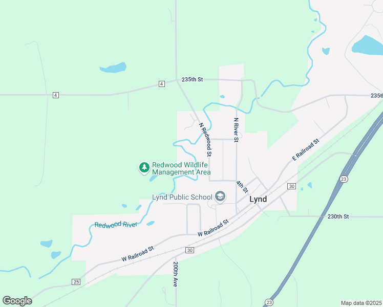 map of restaurants, bars, coffee shops, grocery stores, and more near 120 North Redwood Street in Lynd