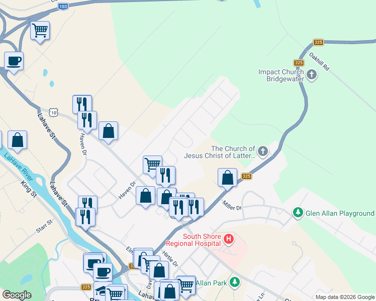 map of restaurants, bars, coffee shops, grocery stores, and more near 17 Summer Crescent in Bridgewater