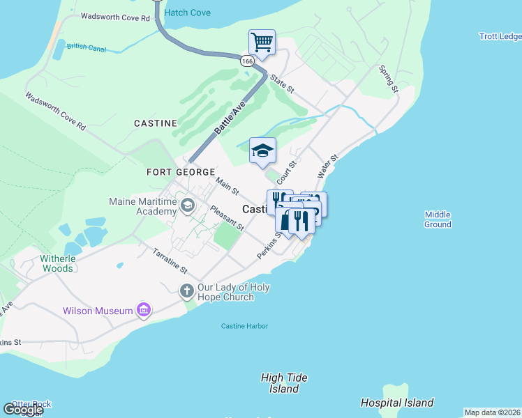 map of restaurants, bars, coffee shops, grocery stores, and more near in Castine