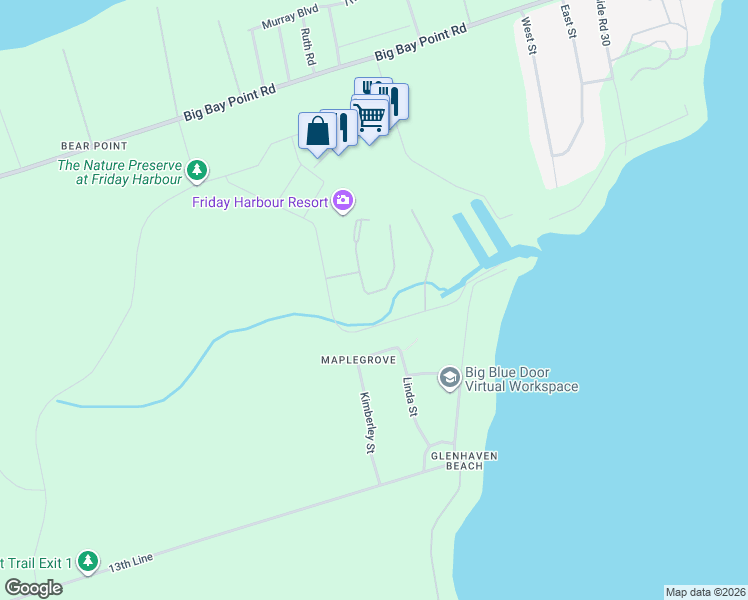 map of restaurants, bars, coffee shops, grocery stores, and more near 3712 Ferretti Court in Innisfil