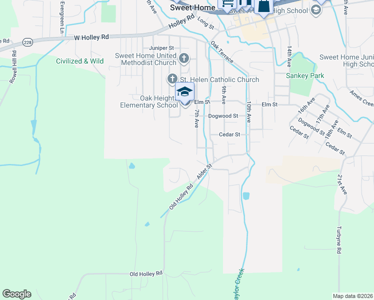 map of restaurants, bars, coffee shops, grocery stores, and more near 203 5th Avenue in Sweet Home