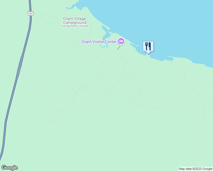 map of restaurants, bars, coffee shops, grocery stores, and more near 1 Grand Loop Road in Yellowstone National Park