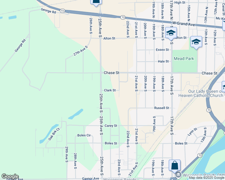 map of restaurants, bars, coffee shops, grocery stores, and more near 2330 Clark Street in Wisconsin Rapids