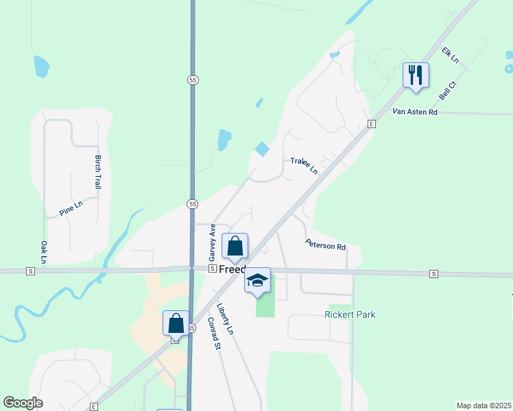 map of restaurants, bars, coffee shops, grocery stores, and more near N4194 Twin Court in Freedom