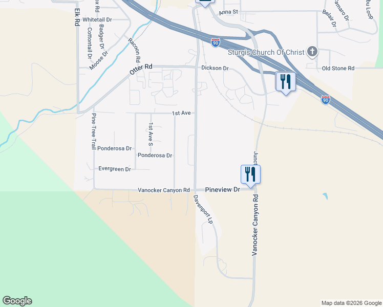 map of restaurants, bars, coffee shops, grocery stores, and more near 3002-3180 Vanocker Rd in Sturgis