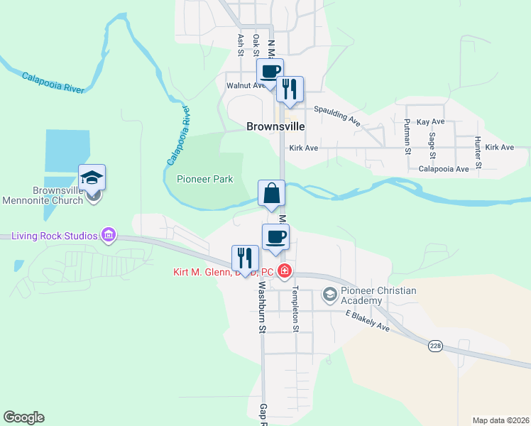 map of restaurants, bars, coffee shops, grocery stores, and more near 133 Washburn Street in Brownsville