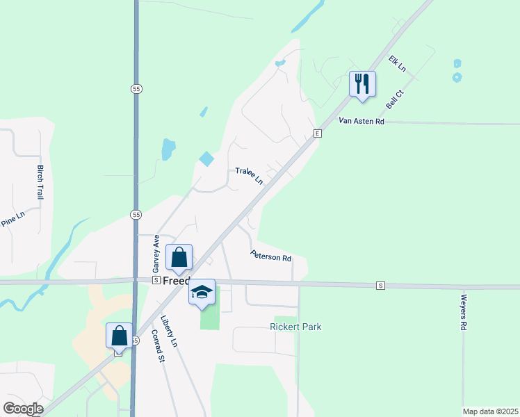 map of restaurants, bars, coffee shops, grocery stores, and more near N4196 County Road E in Freedom