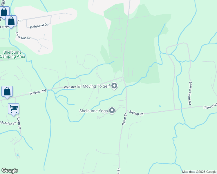 map of restaurants, bars, coffee shops, grocery stores, and more near 1216 Webster Road in Shelburne