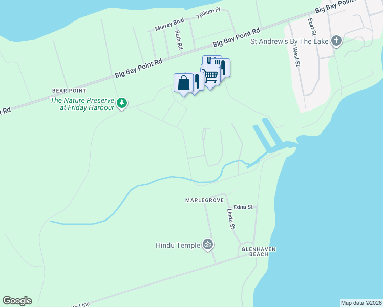map of restaurants, bars, coffee shops, grocery stores, and more near 3737 Riva Avenue in Innisfil