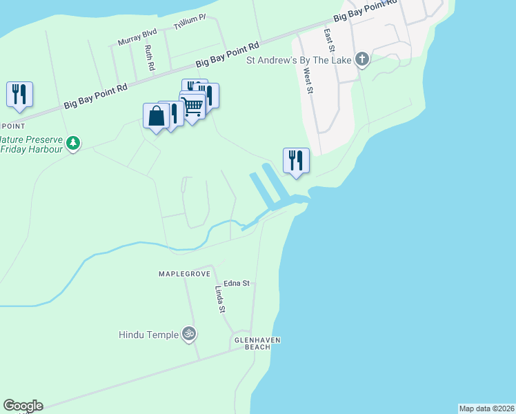map of restaurants, bars, coffee shops, grocery stores, and more near 3717 Maple Grove Road in Innisfil
