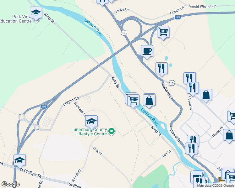 map of restaurants, bars, coffee shops, grocery stores, and more near 1163 King Street in Bridgewater