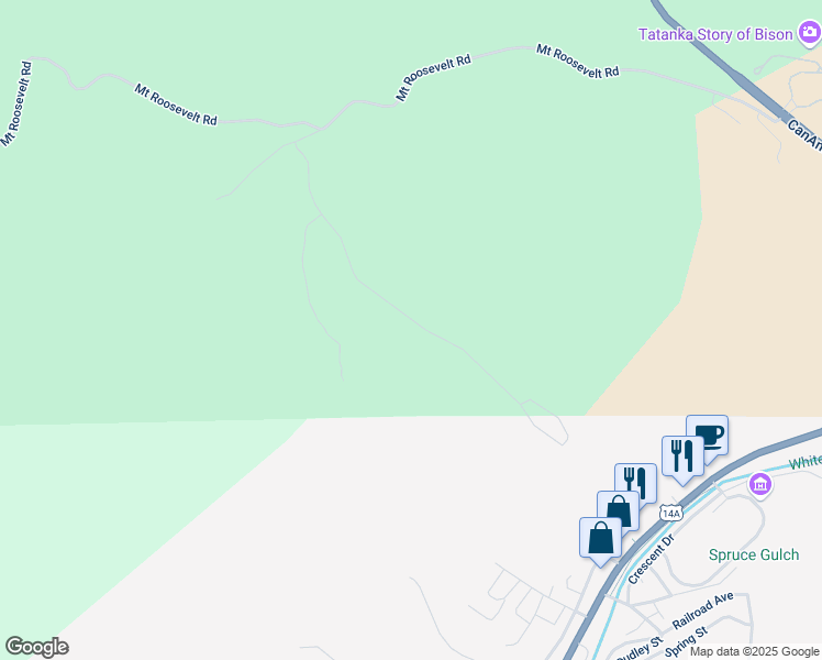 map of restaurants, bars, coffee shops, grocery stores, and more near Stage Run Road in Deadwood