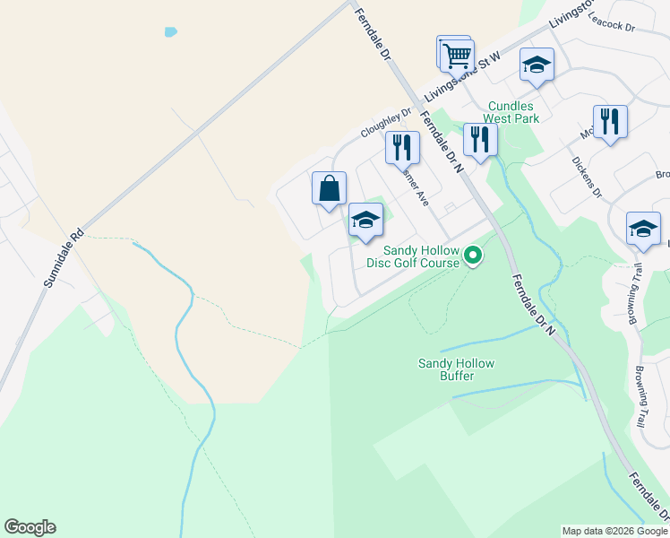 map of restaurants, bars, coffee shops, grocery stores, and more near 134 Benson Drive in Barrie