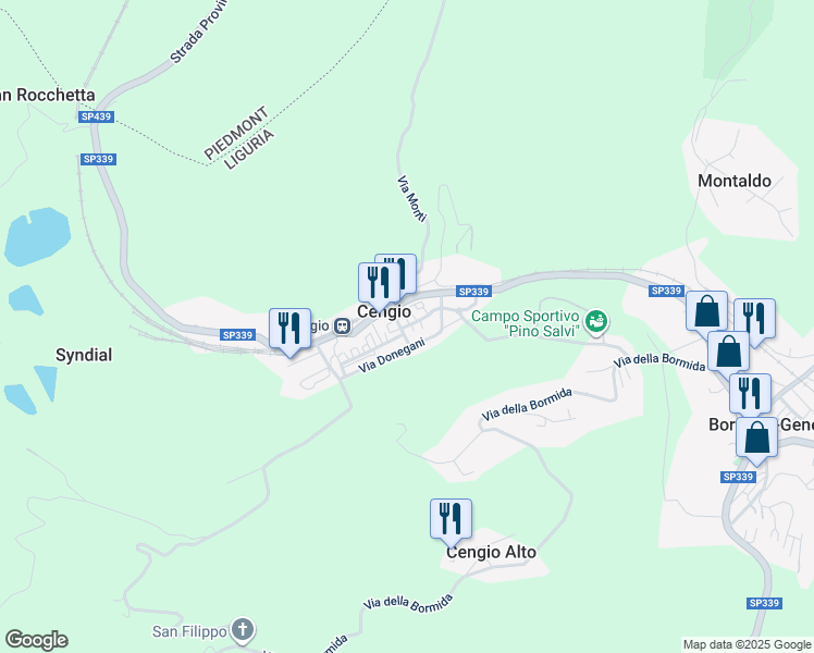 map of restaurants, bars, coffee shops, grocery stores, and more near 19 Via Giuseppe Verdi in Bormida-Genepro