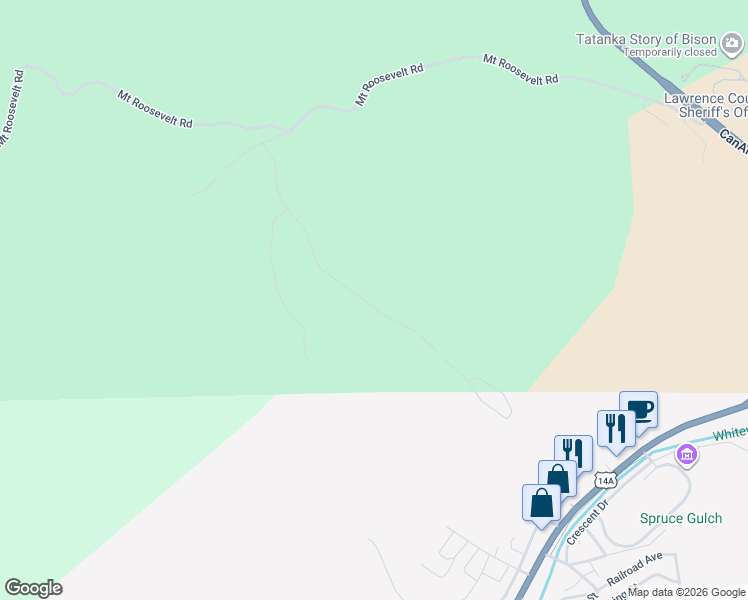 map of restaurants, bars, coffee shops, grocery stores, and more near Stage Run Road in Deadwood