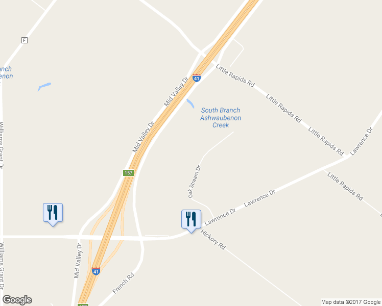 map of restaurants, bars, coffee shops, grocery stores, and more near 2846 Oak Stream Drive in De Pere