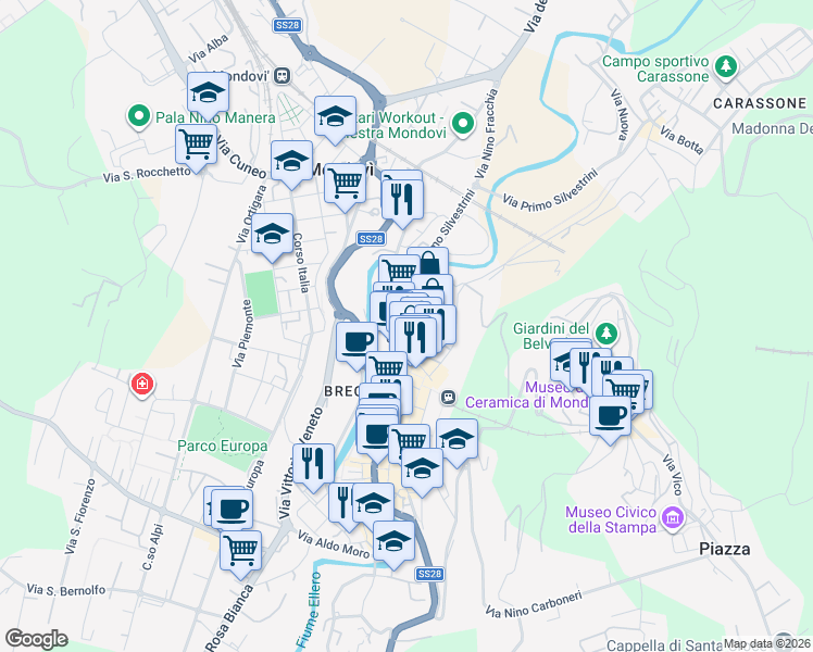 map of restaurants, bars, coffee shops, grocery stores, and more near 4 Via Rosa Govone in Mondovì
