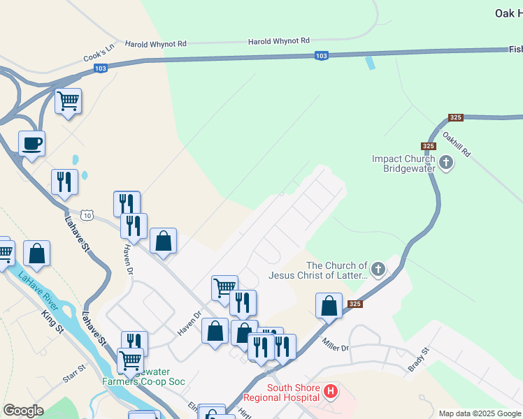 map of restaurants, bars, coffee shops, grocery stores, and more near 144 Winburn Avenue in Bridgewater