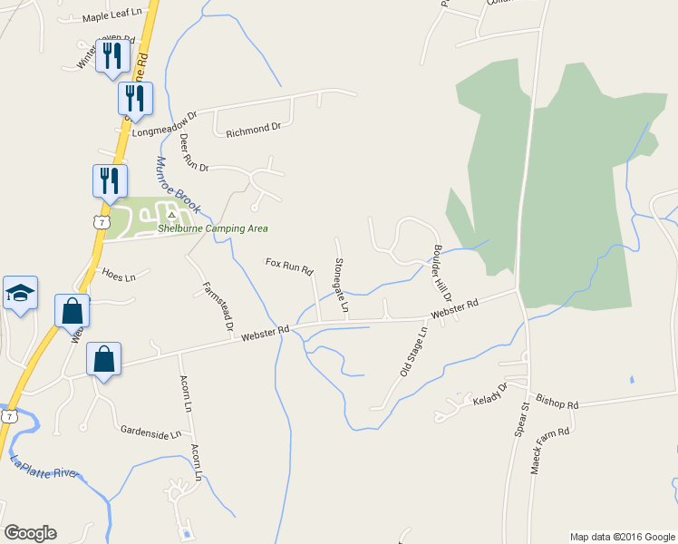 map of restaurants, bars, coffee shops, grocery stores, and more near 130 Stonegate Lane in Shelburne
