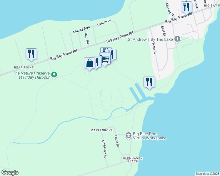 map of restaurants, bars, coffee shops, grocery stores, and more near 3656 Ferretti Court in Innisfil