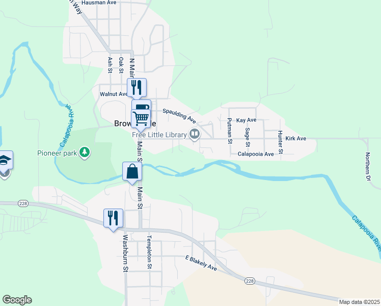 map of restaurants, bars, coffee shops, grocery stores, and more near 352 Kirk Avenue in Brownsville