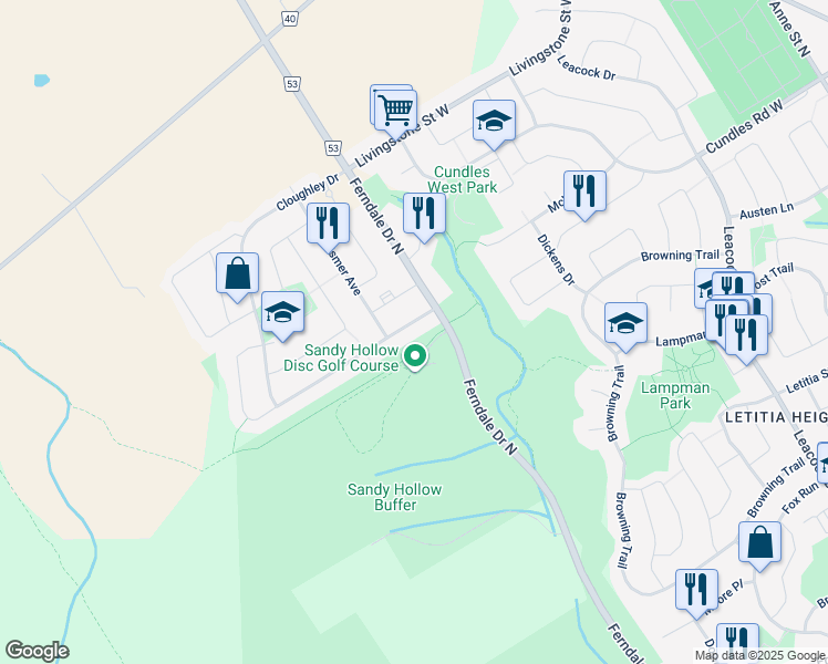 map of restaurants, bars, coffee shops, grocery stores, and more near 11 Benson Drive in Barrie