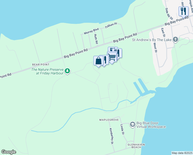 map of restaurants, bars, coffee shops, grocery stores, and more near 311 Big Bay Point Road in Innisfil
