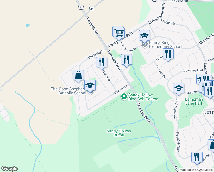 map of restaurants, bars, coffee shops, grocery stores, and more near 57 Hodgson Drive in Barrie