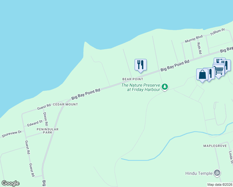 map of restaurants, bars, coffee shops, grocery stores, and more near 541 Big Bay Point Road in Innisfil