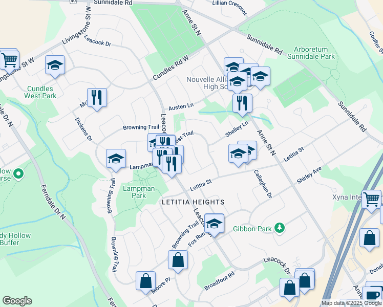 map of restaurants, bars, coffee shops, grocery stores, and more near in Barrie