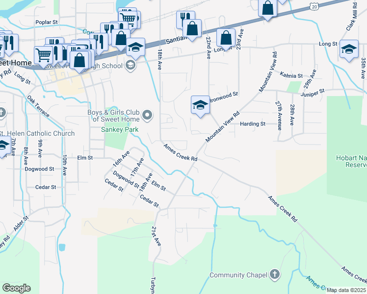 map of restaurants, bars, coffee shops, grocery stores, and more near 1894 Grape Loop in Sweet Home