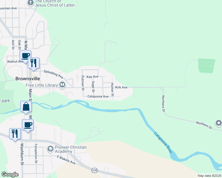 map of restaurants, bars, coffee shops, grocery stores, and more near 728 Kirk Avenue in Brownsville