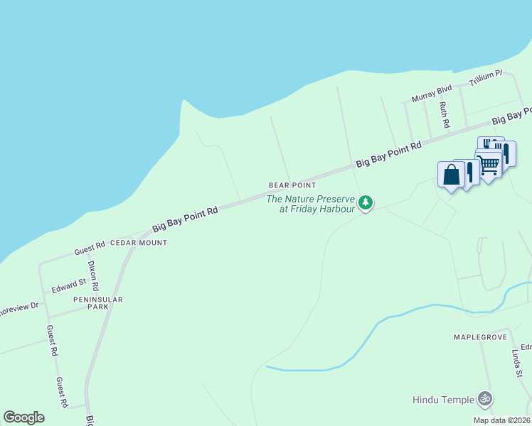 map of restaurants, bars, coffee shops, grocery stores, and more near 541 Big Bay Point Road in Innisfil
