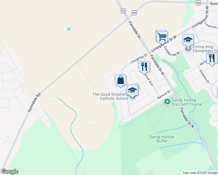 map of restaurants, bars, coffee shops, grocery stores, and more near 54 Northview Crescent in Barrie
