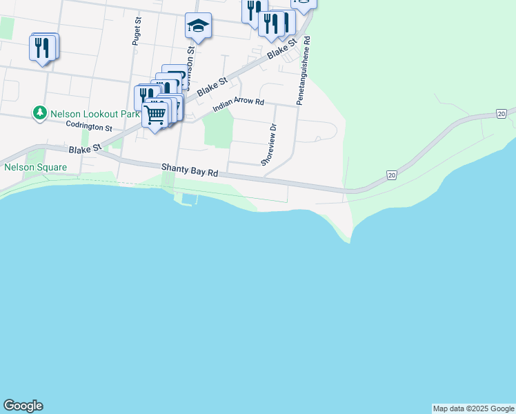 map of restaurants, bars, coffee shops, grocery stores, and more near in Barrie