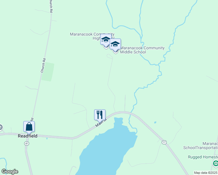 map of restaurants, bars, coffee shops, grocery stores, and more near Millard Harrison Drive in Readfield