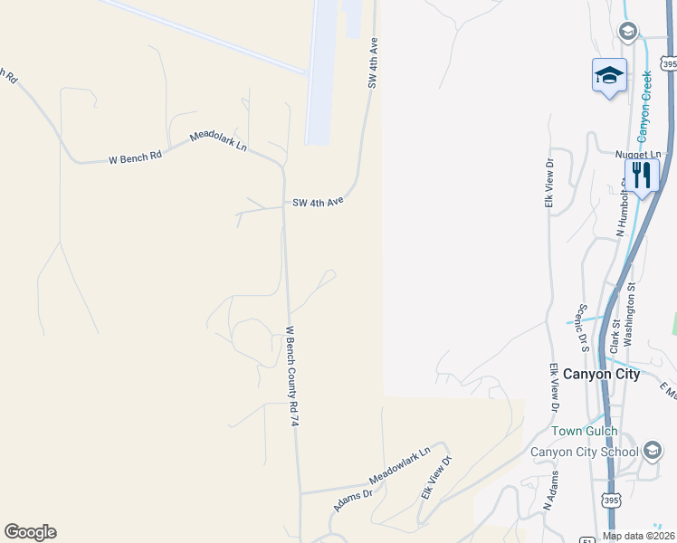 map of restaurants, bars, coffee shops, grocery stores, and more near West Bench Co Road 74 in John Day