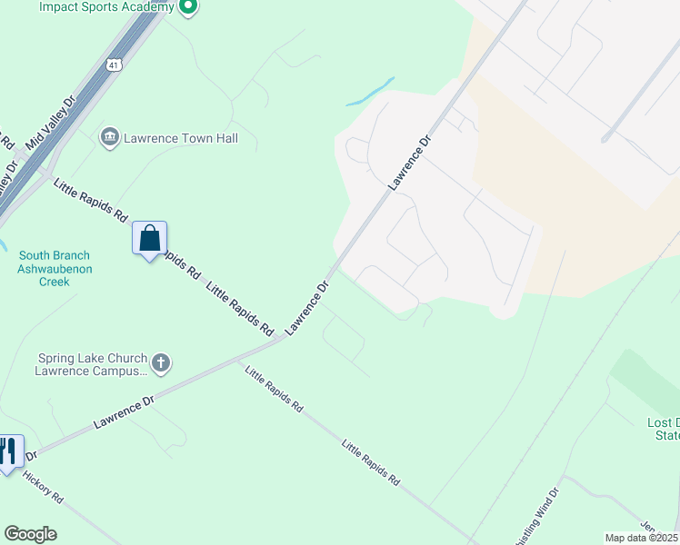 map of restaurants, bars, coffee shops, grocery stores, and more near 2709 Lawrence Drive in De Pere