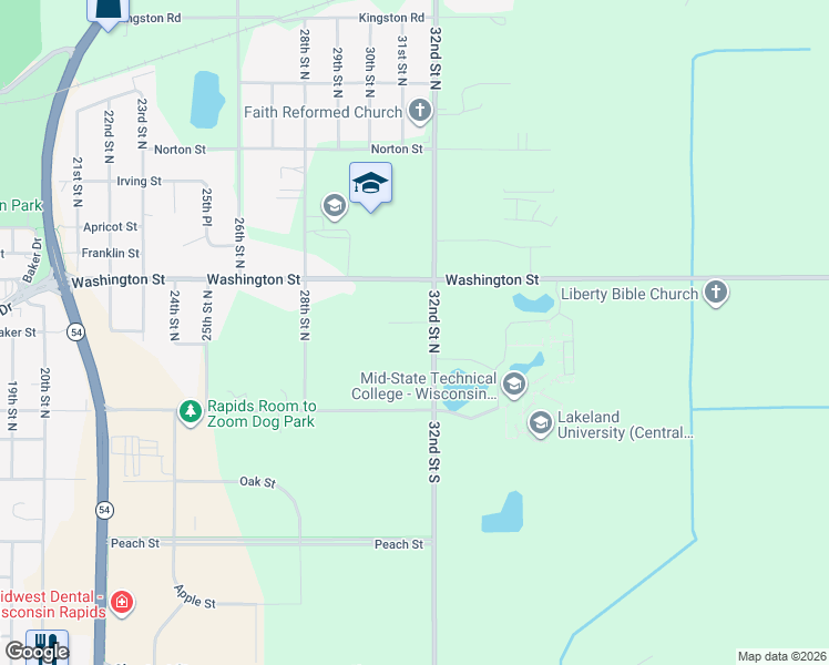 map of restaurants, bars, coffee shops, grocery stores, and more near 631 32nd Street North in Wisconsin Rapids