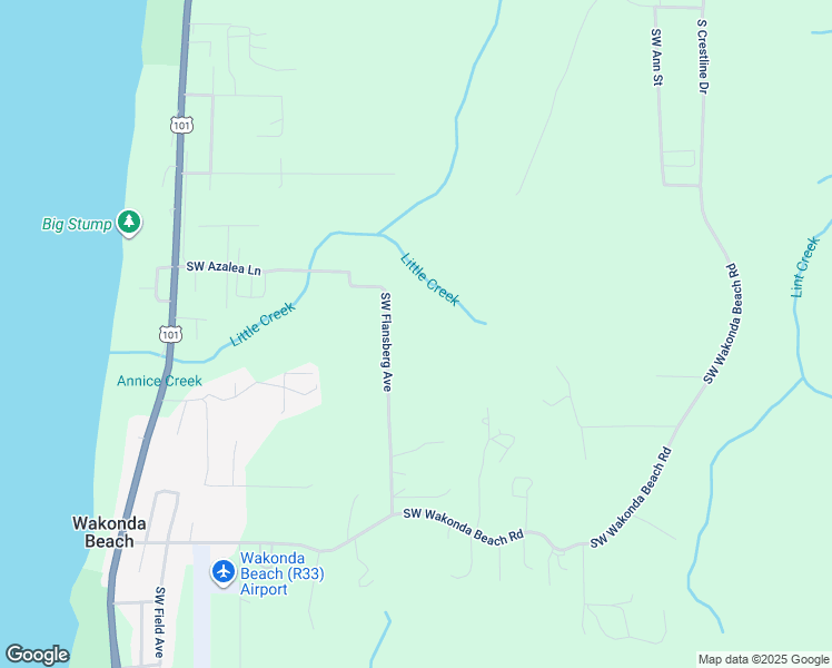 map of restaurants, bars, coffee shops, grocery stores, and more near Southwest Flansberg Avenue in Waldport