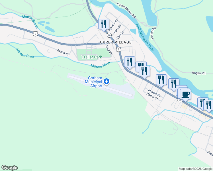 map of restaurants, bars, coffee shops, grocery stores, and more near Bellevue Place in Gorham