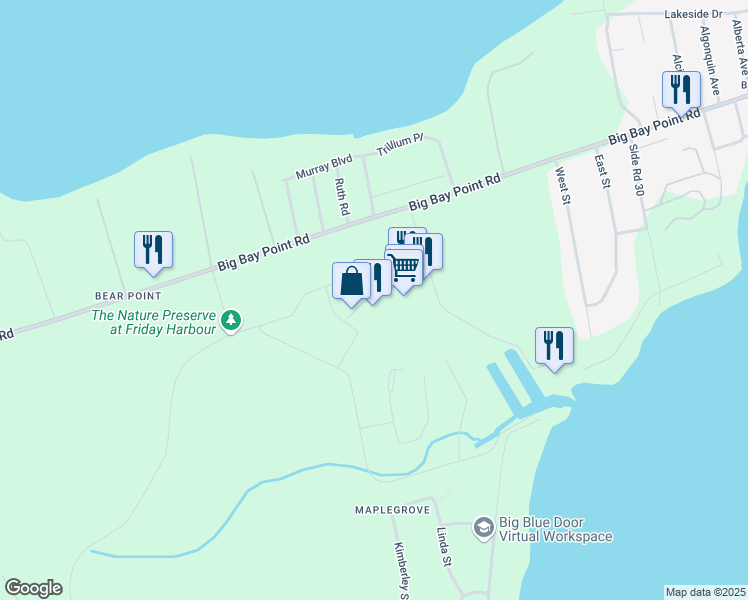 map of restaurants, bars, coffee shops, grocery stores, and more near in Innisfil