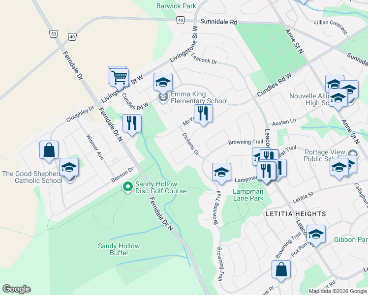 map of restaurants, bars, coffee shops, grocery stores, and more near in Barrie