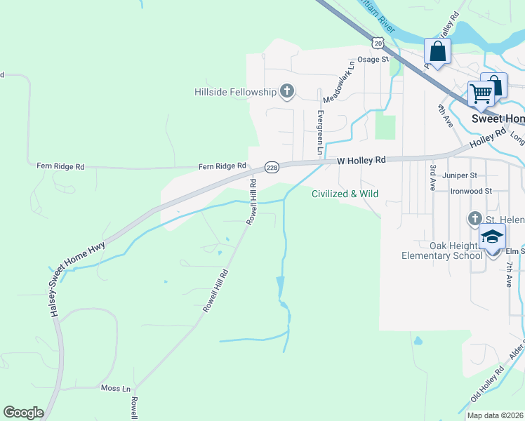 map of restaurants, bars, coffee shops, grocery stores, and more near 27329 Rowell Hill Road in Sweet Home