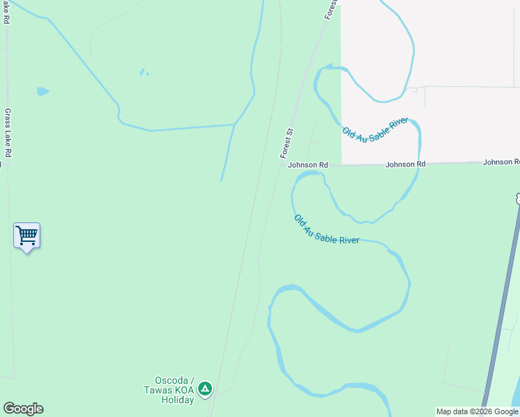 map of restaurants, bars, coffee shops, grocery stores, and more near 3921 Forest Street in Au Sable Charter Township