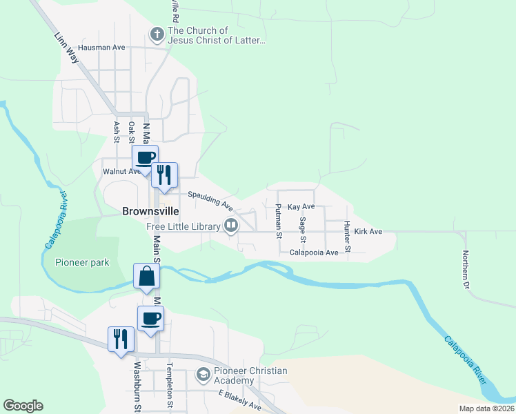map of restaurants, bars, coffee shops, grocery stores, and more near 408 Kay Avenue in Brownsville
